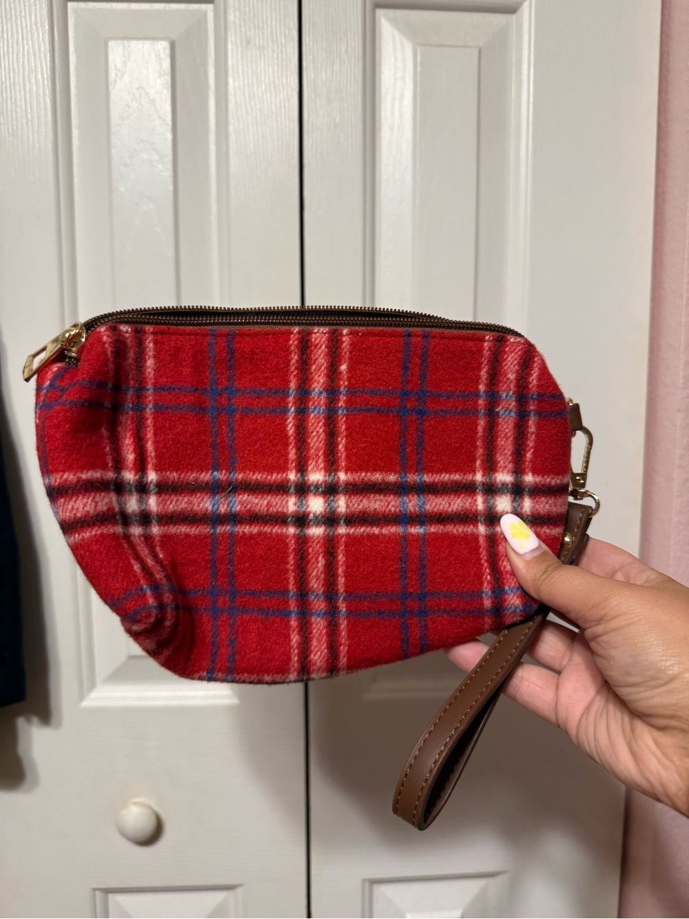 Plaid Red Tote Bag with Brown Trim - Women Bags and matching mini bag - Picture 8 of 11